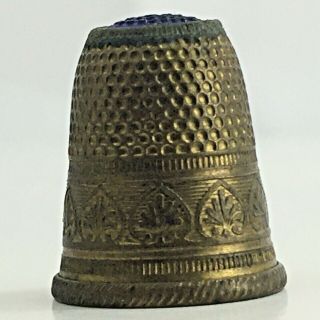 Vintage Brass Colored Metal Thimble Design On Base Cobalt Blue Top.  75 Inches