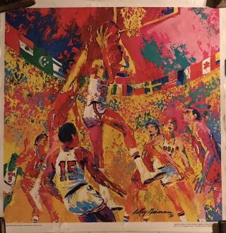 Vintage 1976 Burger King Basketball Poster By Leroy Neiman 23 X 22 With Insert