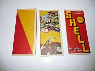 3 Vintage 1930 ' s Shell Oil Road Map California,  Kentucky,  Tennessee 2