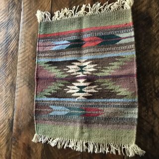 Vintage Small Serape Aztec Mayan Woven Rug Wall Hanging Tapestry Tribal 15x18”