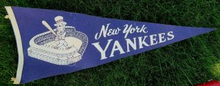 Vintage York Yankees Felt Pennant - Stadium & Uncle Sam,  Blue