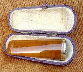 Antique Victorian Amber With 9ct Gold Rim Cigar/cheroot Holder Case