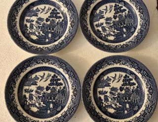 4 Vintage Churchill England Blue Willow 6 5/8” Bread Plates Replacement China