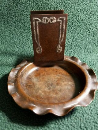 Antique Heintz Sterling Silver On Bronze Ashtray With Matchbox Holder 2598f