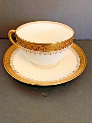 Vintage Tea Cup And Saucer Bernardaud Gold Verge China Limoges Made For Hutzler