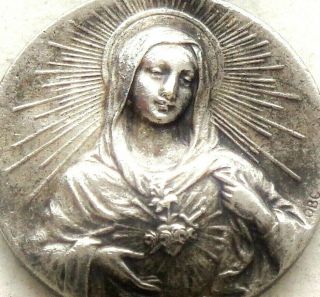 Gorgeous Vintage Medal Pendant To The Sacred Hearts Of Jesus And Mary