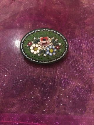Antique Floral Micro Mosaic Oval Pin Brooch Italy 1 1/4”