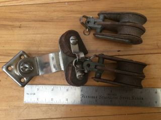 Vintage Double Swivel Pulley Block With Jam Cleat For Main Sheet