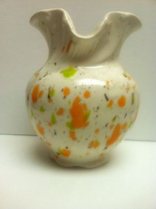 Vintage Retro Ceramic Splatter Art Vase Cream With Orange/green/brown