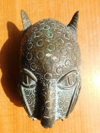 Vintage Bronze Leopard Wall Mask Cameroon Or Benin Africa Mid 20thc.