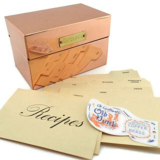 Vtg Copper Recipe Box Old Dutch 3x5 Card Holder Storage Organizer Tab Divider