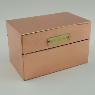 Vtg Copper Recipe Box Old Dutch 3x5 Card Holder Storage Organizer Tab Divider 2