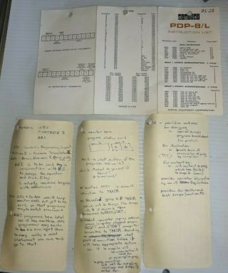 1968 Dec Pdp - 8/l Instruction List & 3 Fortran Ii Notes Card