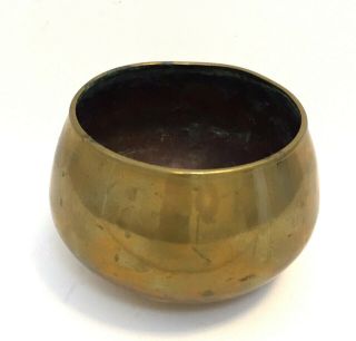Vintage Dh Heavy Brass Round Bowl Pot Planter Vase Made In R.  O.  K.  Korea