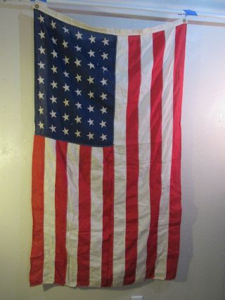 Vintage 48 Star Us Flag,  Printed Stars And Stitched Stripes,  34 By 56