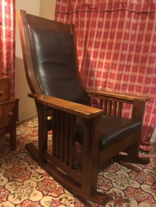 Mission Style Oak finish Rocking Chair COMFORTABLE CUSHION BACK RELAXING 2