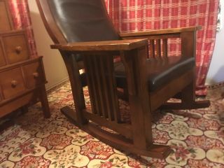 Mission Style Oak finish Rocking Chair COMFORTABLE CUSHION BACK RELAXING 3