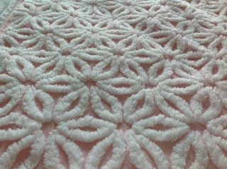 Vintage Chenille Bedspread Fabric Hofmann Pink & White 24 " X 18 "