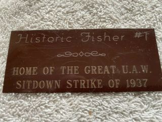 Vintage Historic Fisher 1 Home Of The Great Uaw Sitdown Strike 1937 Nameplate