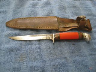 Vintage Fixed Blade Hunting Knife Western Field & Sheath Pat.  1967479 Made Usa