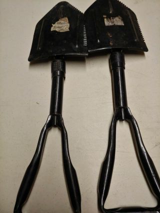 Two (2) Vintage Folding All Metal Army Shovel