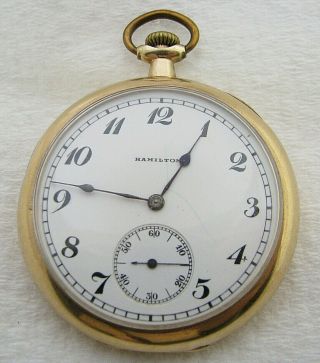 Vintage 12s Art Deco Hamilton 910 17 Jewel Gold Filled Pocket Watch