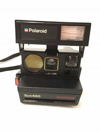 Vintage Polaroid Sun 660 Auto Focus Instant Film Camera With Strap