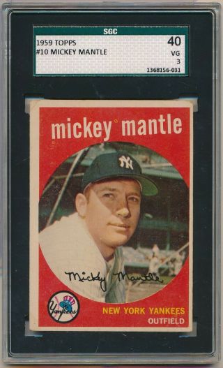1959 Topps Mickey Mantle 10 Sgc 40 Vg 3 C4524