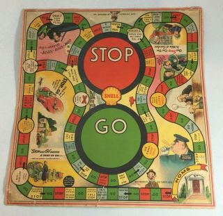 1936 Vintage Shell Gasoline Stop Go Car Motorist Advertisement Board Game