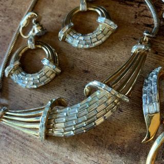 Vintage Corocraft " Vendome " Rhinestone Necklace Bracelet Brooch Set