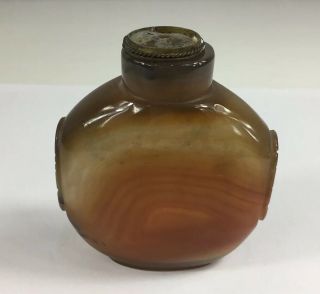 Chinese Carved Banded Agate Snuff Bottle Top Missing 7.  5cm In Height