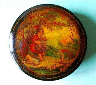 Antique French Painted Wooden Snuff Box With