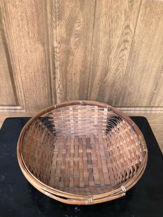Vintage Hand Woven Folk Art Wicker Rattan Basket 13”