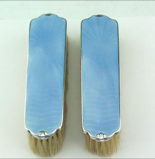 A Art Deco Solid Silver & Sky Blue Guilloche Enamel Clothes Brushes 1947