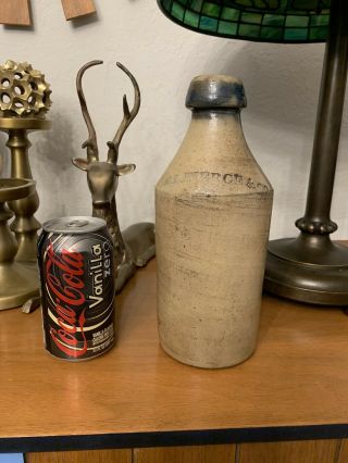 Antique Stoneware Beer Soda Bottle Cobalt Blue Blob Top 1852