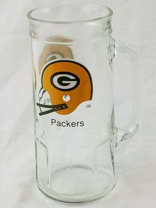 Vintage Nfl Green Bay Packers Clear Glass Stein 7 " Tall Helmet Logo No Problems
