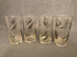 4 Vintage Libbey Silver Leaf Frosted Drinking Glasses 10oz Tumblers Mcm