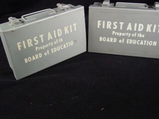 2 X Vintage Metal First Aid Kit Boxes Empty Board Of Education Made In York