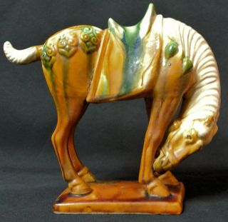 Vtg Chinese Tang Horse Sculpture Sancai Majolica Glazed Pottery Porcelain 6.  5 "