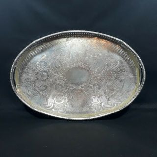 Vintage Silver Plated On Copper.  Ornate Butler Tray.  Made In Sheffield England.