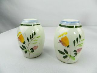 Rose Salt & Pepper Shakers Stangl Pottery Yellow Flowers Leaves Vintage