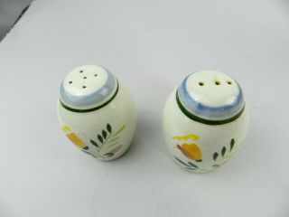 Rose Salt & Pepper Shakers Stangl Pottery Yellow Flowers Leaves Vintage 2