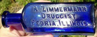 Cobalt Blue,  Antique Bottle,  Rare,  A.  Zimmermann Druggist,  Illinois