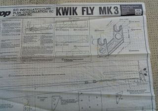 Vintage Graupner Rc Model Airplane Kwik Fly Mk3 Rc Installation Plan -