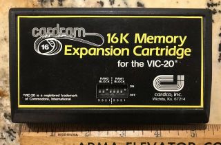 Vintage Cardco Inc Cardram 16k Memory Expansion Cartridge For Commodore Vic - 20