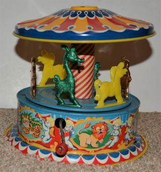 Vintage 1951 Tin Litho Wind Up Mattel Merry - Go - Round - Restore Or Parts