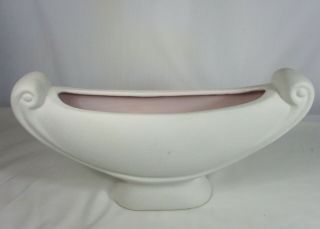Large Vintage Raynham Scroll Vase 331 With Stucco Glaze And Pink Inside