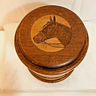 Vintage Wood Tobacco Humidor With Removable Copper Liner & Horse Head On Top