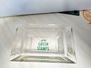 Vintage S & H Green Stamps Clear Glass Ashtray With Green Letters