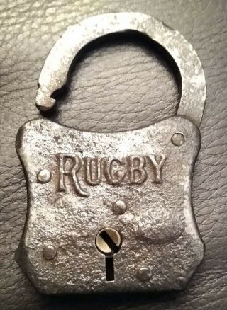 VINTAGE ANTIQUE EARLY 1900s RARE MILLER RUGBY PADLOCK LOCK NO KEY MADE IN USA 2